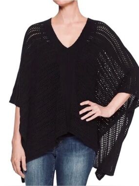 GAP | Black Crochet 100% Cotton Coastal Boho Short-Sleeve Poncho Sweater Sz S/M